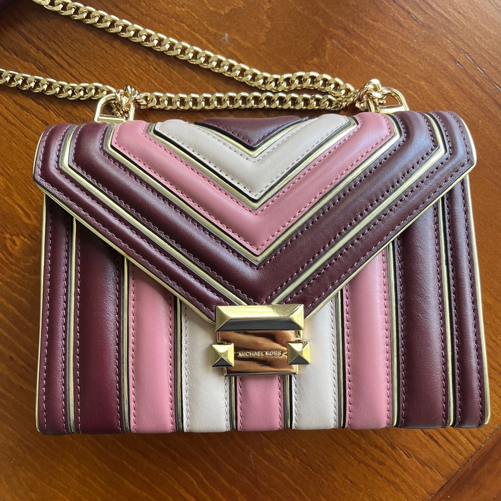 Michael Kors pink and maroon quilted leather shoulder bag
